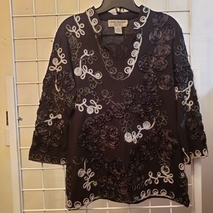 Lauren Michelle Blouse with Embroidery and Ribbon